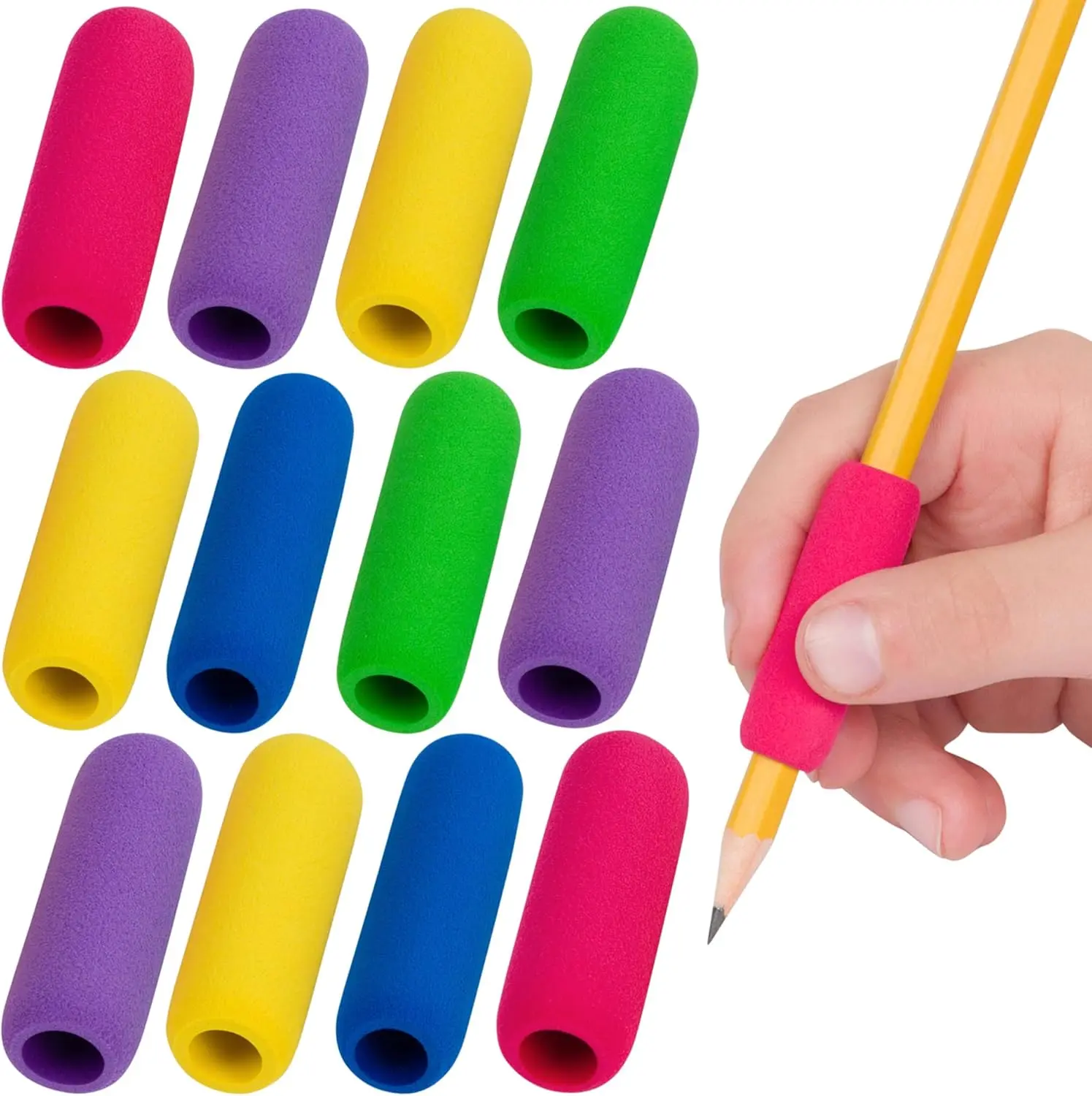 The Pencil Grip The Classics Soft Foam Pencil Grips, Ergonomic Writing Aid For Lefties And Righties, 1.5 Inch Long, Assorted Colors