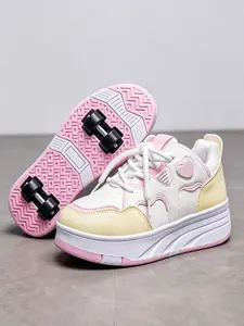 Detachable Roller Skates, Fashion Casual Sports Shoes, Breathable Anti-Slip Outdoor Play Shoes, Round Toe, PU Leather, All Seasons