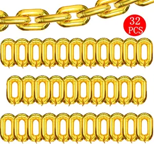 32 Pcs 16 inch Foil Chain Balloons, Jumbo Chain Balloons for 80s 90s Party Decorations Giant Balloon Chain Balloons Gold Set