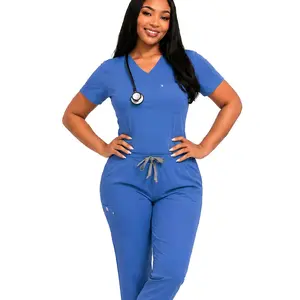 Women's Heart Align Royal Blue Scrub Set - Tall-Friendly, 4-Way Stretch Medical Scrubs Uniforms Workwear Womenswear Clothes