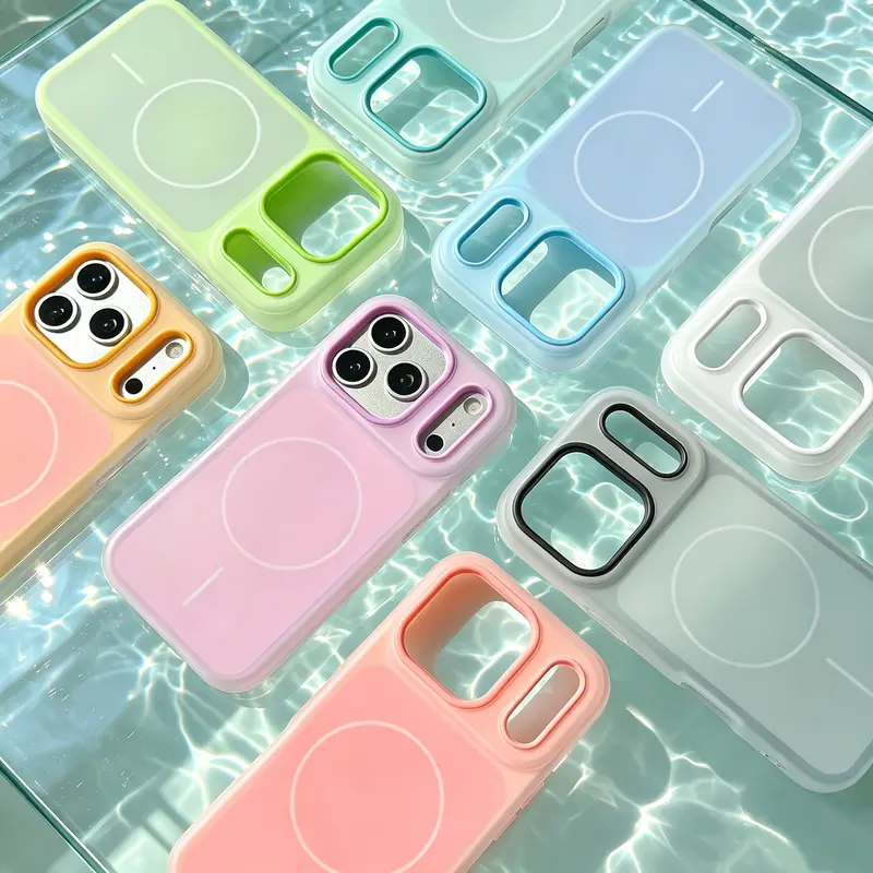 HISTORYOO Dual Layer Jelly Soft Matte Clear Silicone Hybrid Candy Color Blocking PC Case for iPhone 18 Pro Max 17 16 15 14 Plus 13 12 11 Pro Magsafe, Pop Socket & Standing Holder NO support, 2 In 1 Defender Luxury Magnetic not strong Shockproof Back Cover