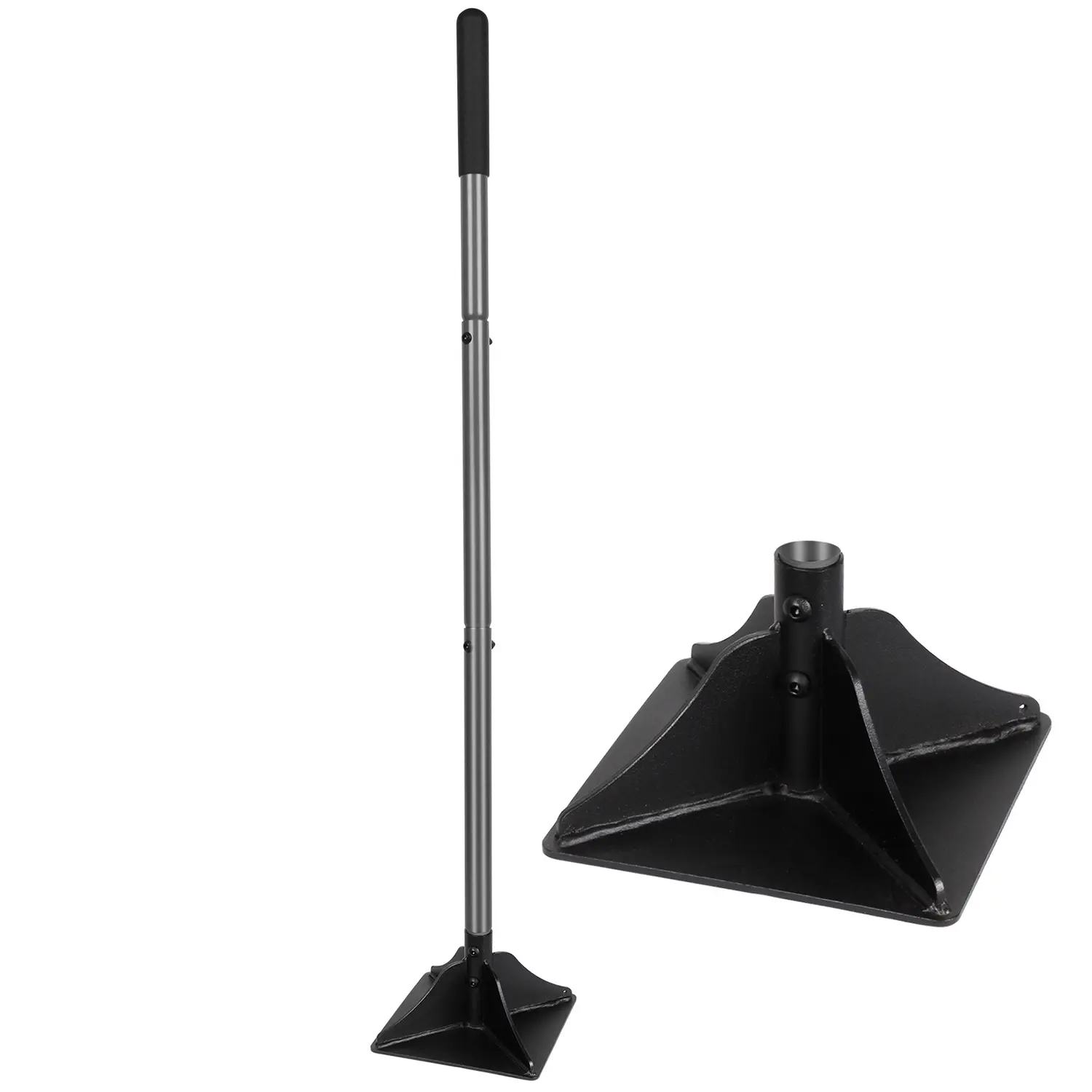 Walensee Industrial Stainless Steel Heavy-Duty Tamper, 48-in Handle with Garden Rubber Grip for Laborsaving Use, Rustproof Coating, Durable Garden Tool & Supplies for Residential Lawn Leveling, Dirt Compaction, Paver Lay Support