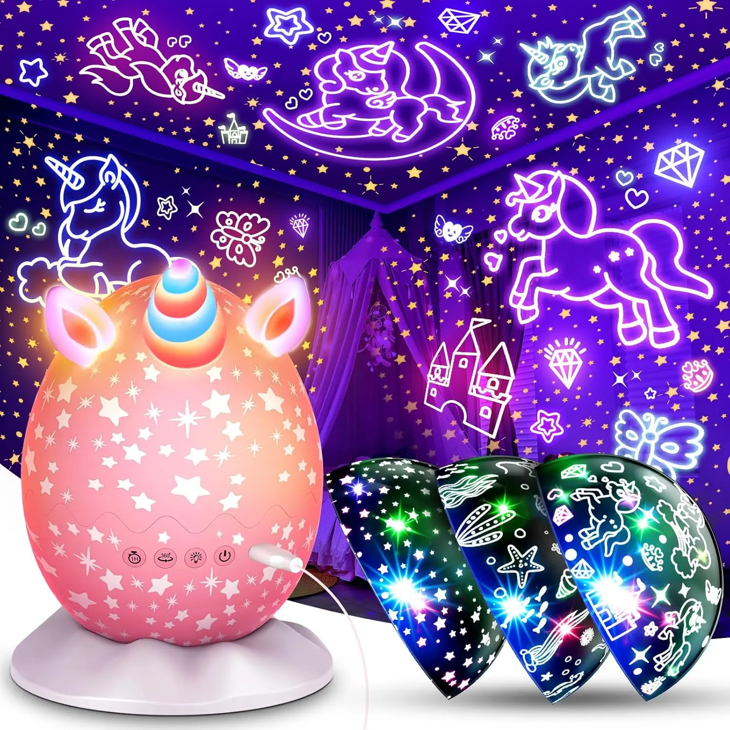 Unicorn Night Light  Toys 3 in 1 Unicorns & Starry Sky & Sea World Nights Lights Projector for  6 7 8 9 10 11 12 Year Old Girls, Birthday Gifts for  3-12 Night Lamp for Bedroom