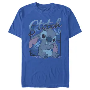Men's Lilo & Stitch Distressed Poster Stitch T-Shirt, Apparel, Round Neck