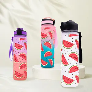 Water Bottle, 1 Count Watermelon Pattern Water Bottle, Leakproof Drinking Cup for Home Office School Outdoor Camping, Drinkware