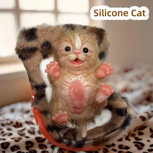 6 Inch Mini Silicone Cat Reborn Doll Hand-Rooted Fur Lifelike Real Animal Mini Palm Full Body Silicone Animal Toys For Children's Gifts