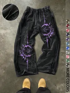 Men's Casual Cotton Sports Pants, Cyber Glyph Print, Drawstring Waist, Street Style, Ankle Length, All Seasons, Everyday Street Pants, Perfect for Outdoor & Holidays, Casual Athletic Pants