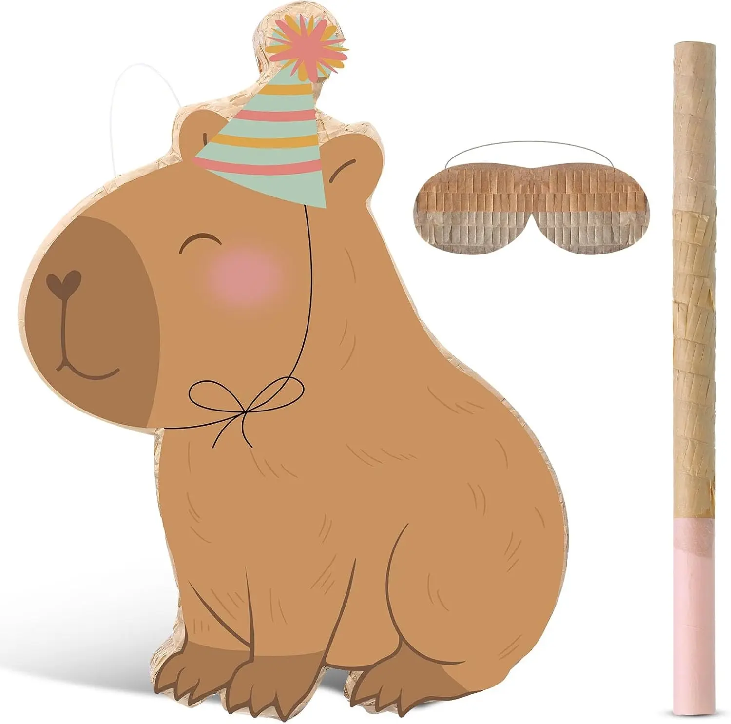 Capybara Piñata with Stick Blindfold & Confetti - Birthday Party Favors Decorations for Animal Theme Party Supplies Toys Outdoor Games, 15 x 13 x 3.2 Inch