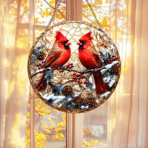 Cardinal Bird Acrylic Suncatcher Couple Design Window Hanging Gift for Christmas Decor Bird Lovers Memorial Home Ornament Hangable for Him Her Decoration