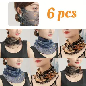 6Pcs/Set Multifunctional Soft Mesh Printed Face Mask with Ear Loops,Various Printed Designs,Lightweight Mesh Scarves for Mosquito,Ideal Gifts for Valentine's Day,Halloween,Christmas,Hand Tools Kits