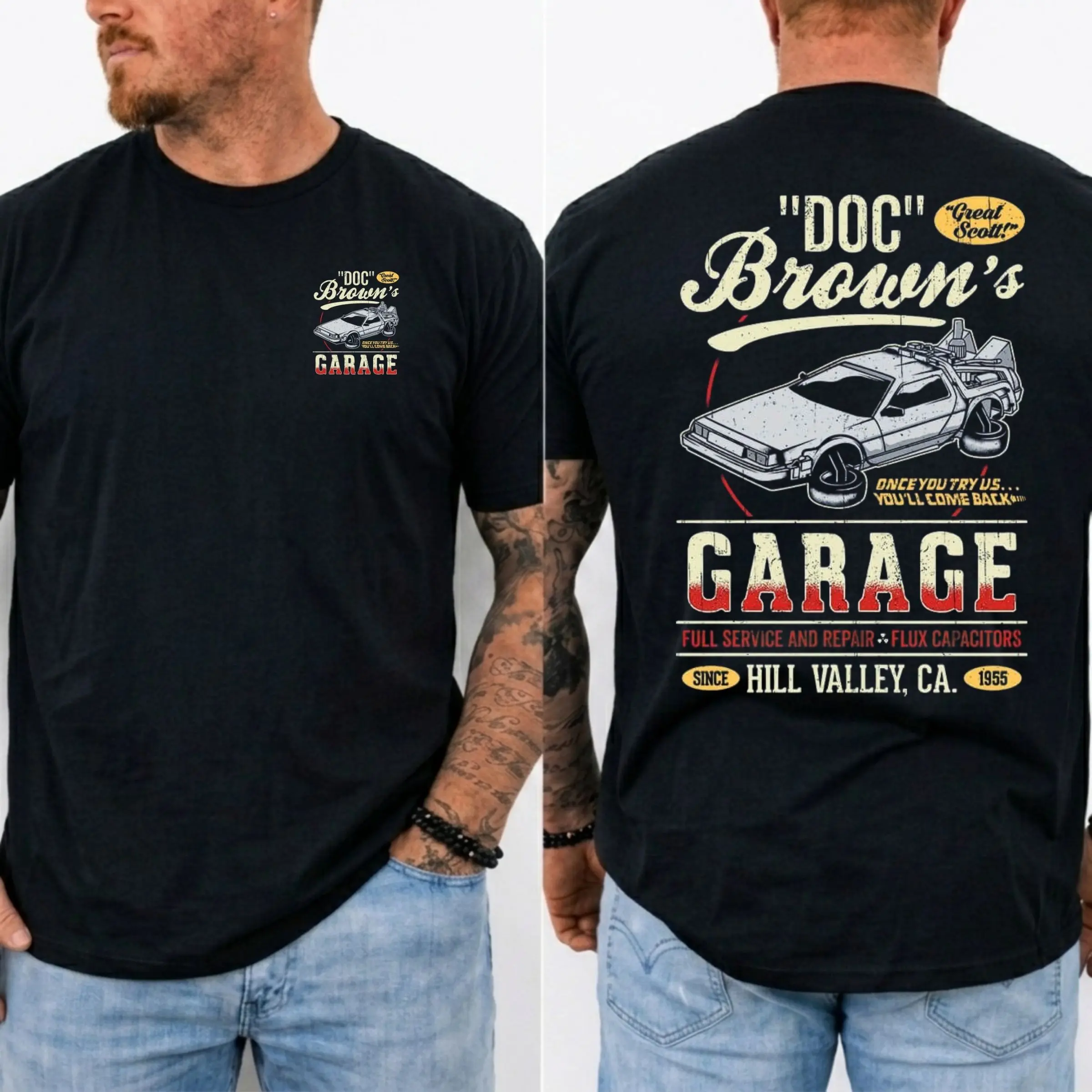 Doc Brown Shirt, Back to the Future TShirt, Vintage DeLorean Car Graphic Tee, Classic 80s Movie Shirt, Gift For Car Lovers