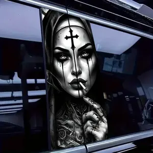 1Pair Tattooed Smoking Nun Car Stickers, Self-Adhesive B-Pillar, Decals Scratch-Resistant, Suitable for Car, Truck, SUV, Car Decorative Vinyl Decals, A Gift for Personalized Modification Enthusiasts