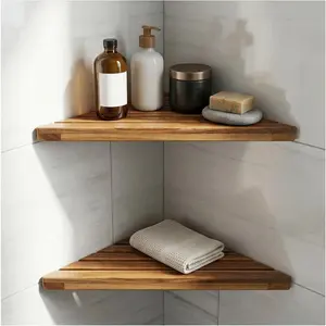 Wooden Corner Shower Shelf Triangular Corner Shelf Suitable for Tile Walls, 2-Pack Shower Corner Shelf, No Drilling Required