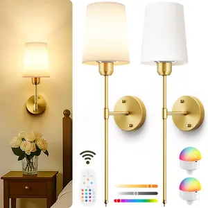 【Christmas Gift】Battery Operated Wall Sconces Set of 2 Bronze Wireless Wall Lights with Rechargeable Magnetic Bulbs and Remote Dimmable 15 RGB Colors Wall Lamps for Bedroom Living Room Hallway 23Inch