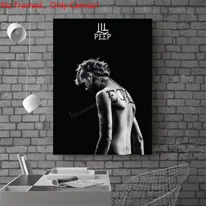 1 piece/set frameless canvas painting print poster, hip-hop culture Characters realism art, Unique Artwork, Lil Peep Black and White, gift for Rap Music loves, ideal for home spaces, wall decor