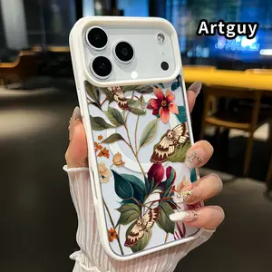 Magnetic Phone case for iPhone 17 16  Pro Max Plus 15 14 13 12 11 Air E Floral Moth Reverie Pattern Non-Yellowing Shockproof Soft Silicone Transparent Acrylic Cover Supports Wireless Charging