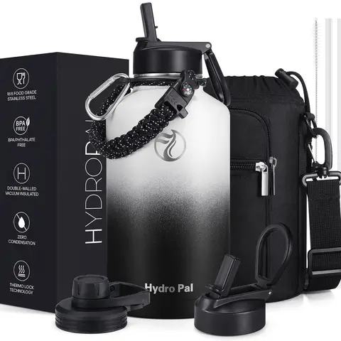Hydropal 64oz Portable Stainless Steel Insulated Water Bottle Flask - Wide Mouth Double-Wall Vacuum Thermo, BPA-Free with Chug & Straw Lids, Paracord Carrier Tumbler for Hiking, Mens Gifts for Him Boyfriend Unique Cool Gifts Outdoor Stuff for Adults