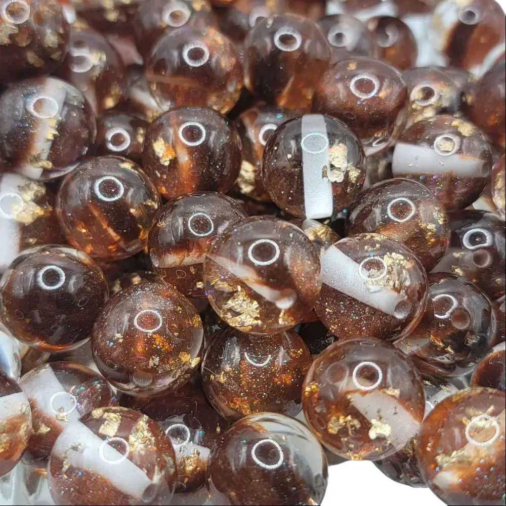 16MM Brown and gold flakes resin beads for diy and beaded pens