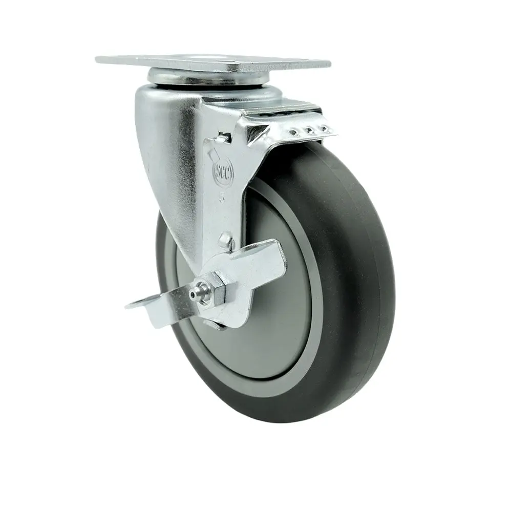 Service Caster SCC-20S514-TPRB-TLB-TP2 Lockable Swivel Caster with Top Lock Brake, 5 in. Thermoplastic Rubber Lockable Swivel Wheels, 3.13 x 4.13 in. Overall Top Plate, Lockable Wheels