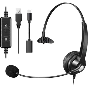 Wired USB Headset,  Headset with Mic Noise Cancelling, USB-C Headset for PC Laptop    Teams Zoom Skype  Office Work Call Center, in-line Controls Mic Mute