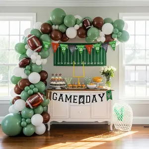 Football Balloon Garland Arch Kit Sage Green & Brown with Football Foil for Game Day Party