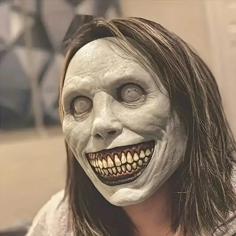 Horror Halloween Mask, Latex Mask, Scary Costume Mask, Smiling Demon Design, Realistic Makeup with Glowing Eyes, Perfect for Cosplay & Theme Parties