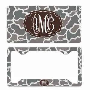 Personalized Gray Duck Camo License Plate & Frame , Waterfowl Hunting Monogram Car Tag, Marsh Camo Truck Decor, Custom Auto Plate
