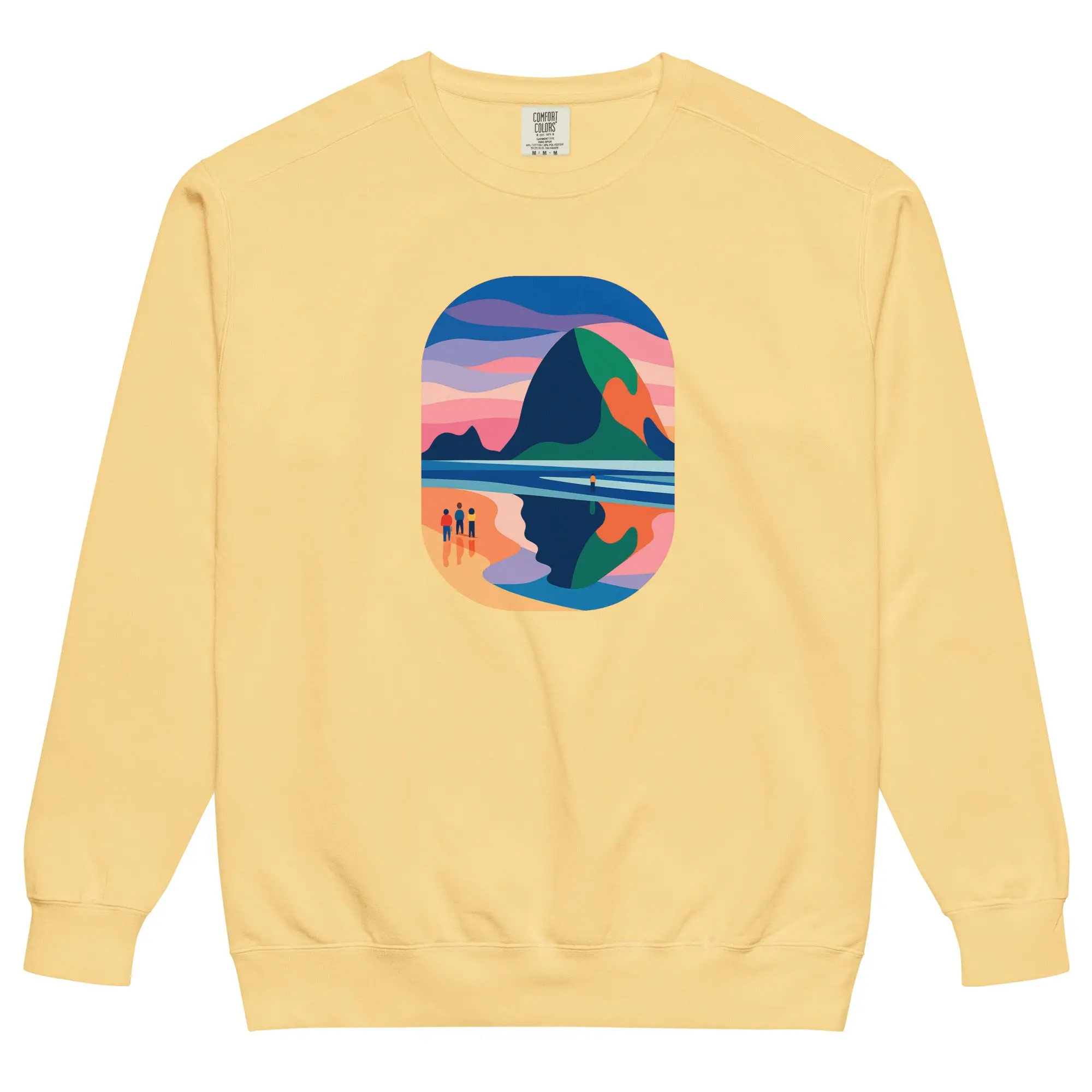 Cannon Beach Vintage-Wash Sweatshirt | PNW-Inspired Geometric Landscape