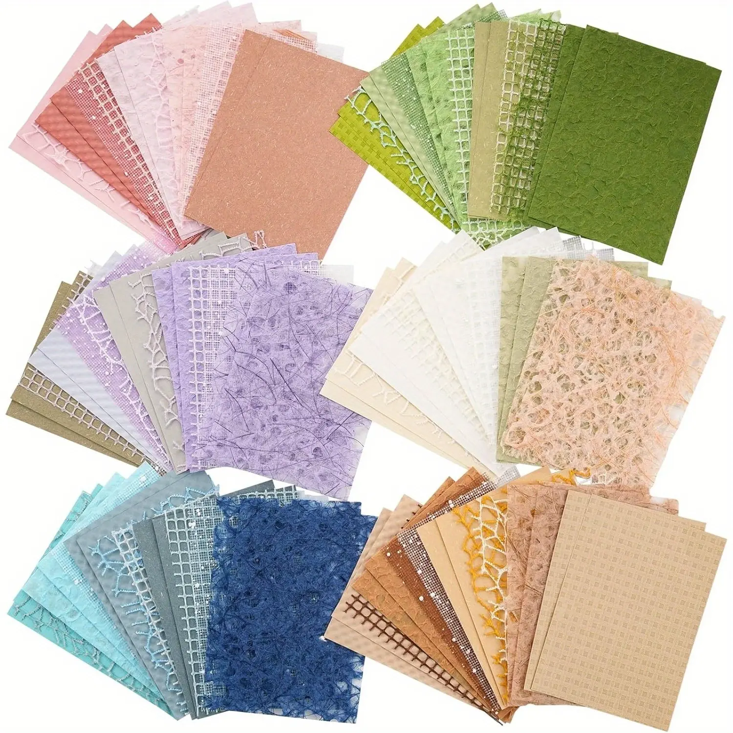 96-Sheet Textured Decorative Scrapbook Paper & Mesh Fabric Set, Artist-Friendly Colorful Embellished Cardstock Paper with Creative Layers, Office Stationery for Scrapbooking, Card Making DIY Projects, Decorative Paper