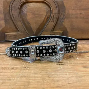 Rhinestone Mirror Unisex Western Cross Belt with Sparkling Rhinestones and Elegant Cross Buckle