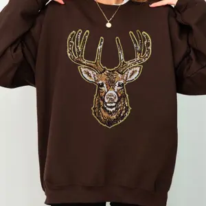 Deer Hunting Sequins Patch Sweatshirt Pullover Womenswear