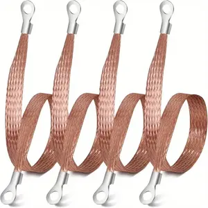 4 PCS 12 Inch X 1/ 2 Inch Braided Grounding Strips, Tin Plated Copper Automotive Grounding Strips, Terminal Connectors, Suitable for Maintenance of Automotive Trucks And Vans mini gifts backyard decor