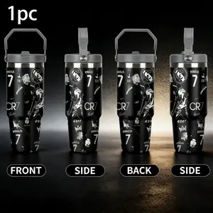 1pc 30oz Stainless Steel Insulated Water Bottle with Straw, Cristiano Ronaldo Themed Tumbler, Heat Preservation Travel Mug for Car, Essential Drinkware for Driving & Outdoor Activities, Perfect Holiday Gift, Suitable for Outdoor Camping