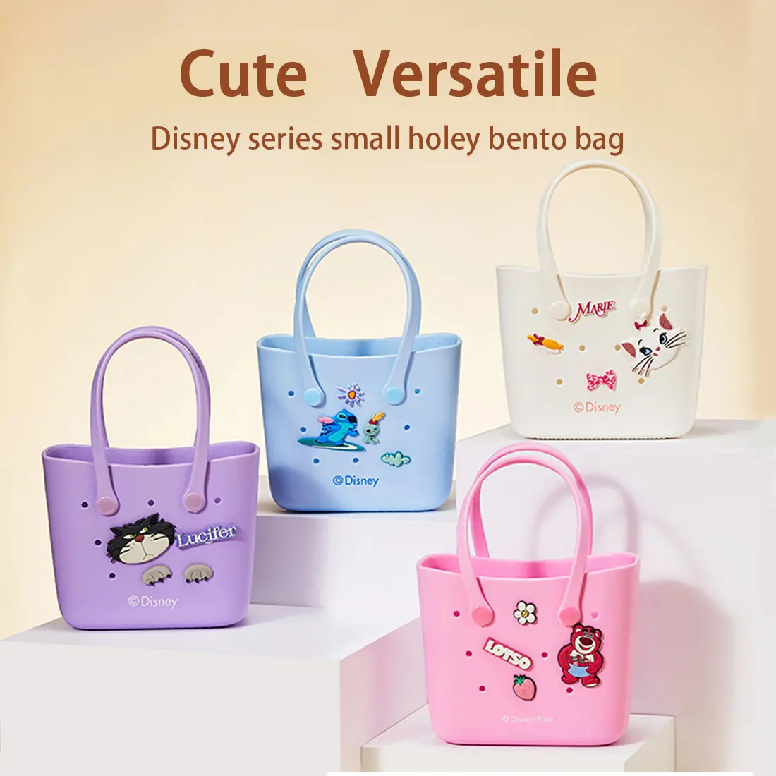 Disney Mini Lunch Tote Bag,Beach Picnic Bag, Kawaii Basket,6.88"X5.79"X3.15",Cute Design Durable Small Size Disney Design With Handle Cute Bento Bags,Surprise Gift for Girls,Small Hole,Storage,Practical,Versatile(1PC)