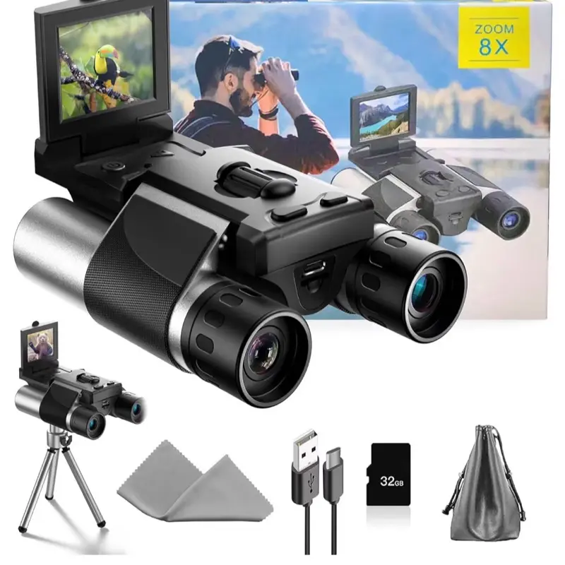 Digital Binoculars with Camera - 8X Digital Zoom, 2" LCD Display 40MP Camera 2.5K Videos Ideal for Concerts, Bird Watching, and Outdoor Adventures with 32GB SD Card - S555