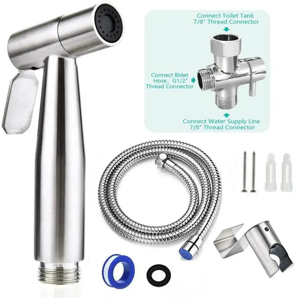 Modern Bidet Sprayer, Handheld Toilet Bidet Set with 7/8" Stainless Steel Adjustable Pressure Faucet & Hose Attachment for Bathroom Diaper Spraying