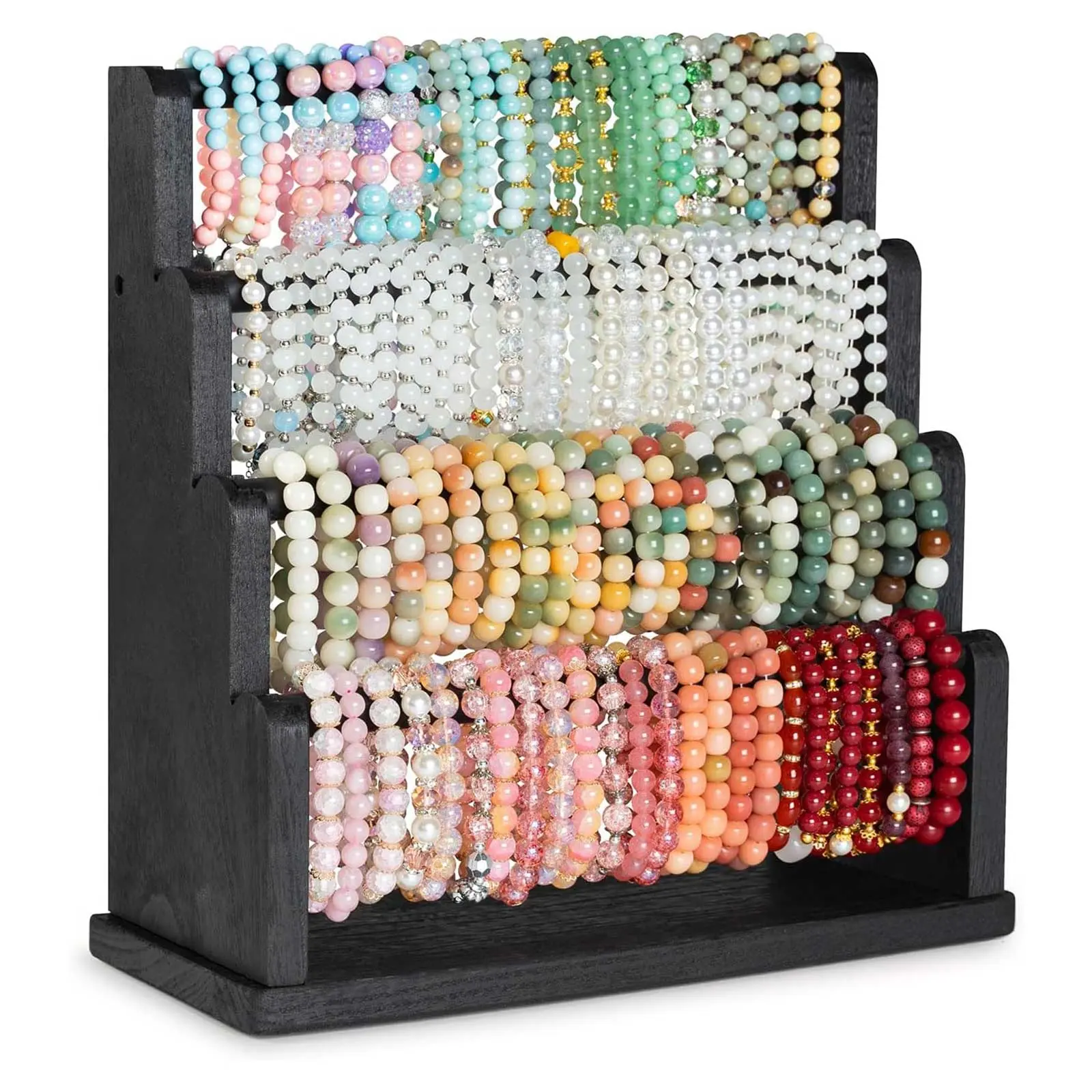 4-Tier Wooden Bracelet Holder for Up to 120 Bracelets, Tabletop Bangle and Watch Display Stand, Rustic Brown