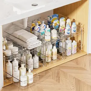 Transparent Under Sink Storage Rack, 1 Piece 2 Layer Pull Out Bathroom Cabinet Organizer, Kitchen Storage Rack, Home Organizer for Bathroom, Kitchen, bathroom organization, Bathroom Organizing Accessories