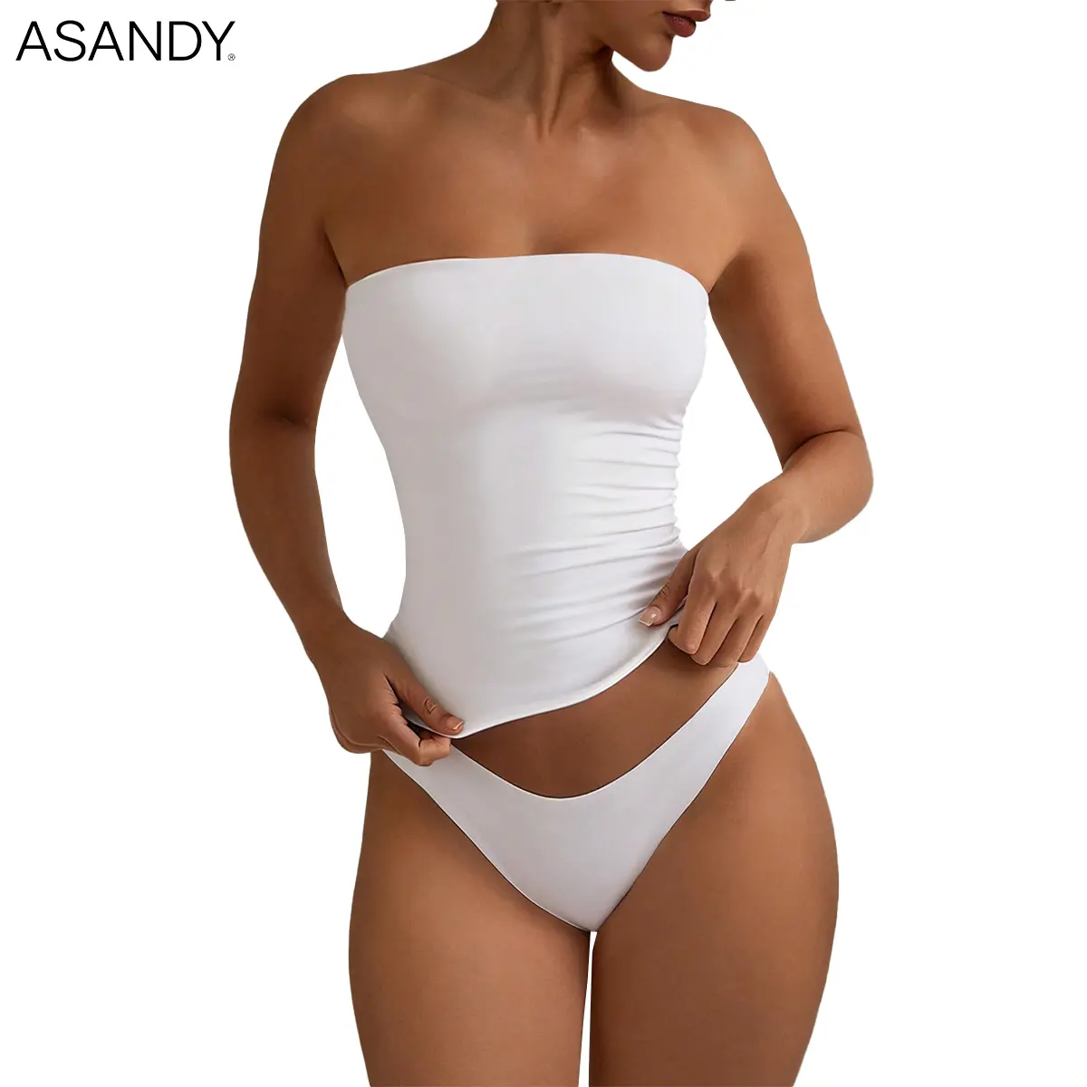 ASANDY Women's Smooth Seamless Tube Top | Strapless Polyester Crop Top for Basic Layering & Party Style