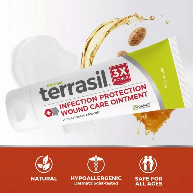terrasil Care 3X -  Wound Healing Ointment, Infection Protection for Bed Sores, Pressure Sores, Blisters, Cuts, Burns & First Aid. Dermatologist-Tested, Hypoallergenic Approved (.5oz)