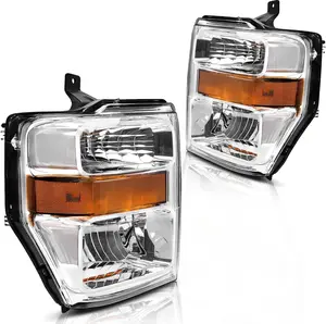 YITAMOTOR Headlights Assembly Compatible with 2008-2010 Ford F-250 F-350 F-450 F-550 Super duty Headlamp Replacement Driver and Passenger Side Chrome Housing Amber Reflector