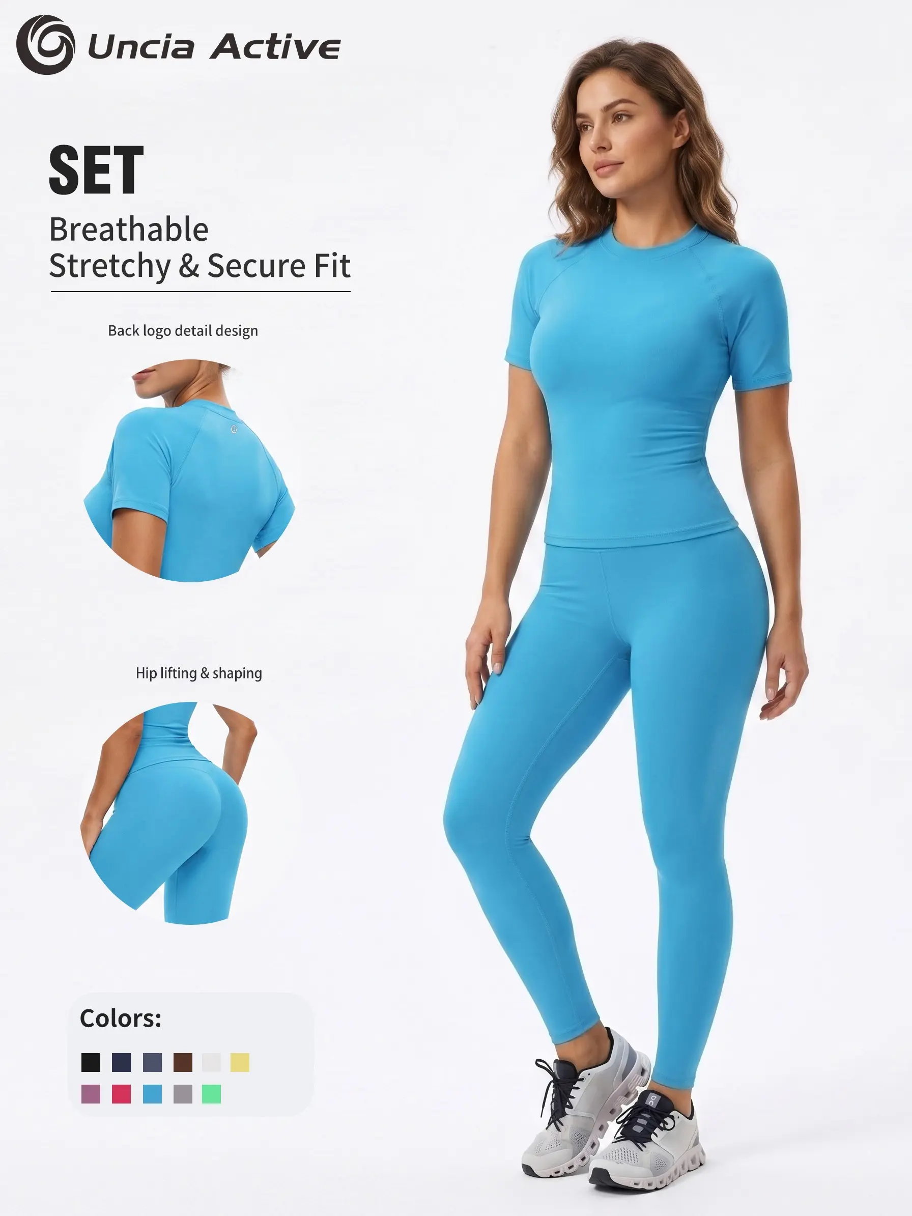 Women's 2-Piece Raglan Short Sleeve Crop Top & High Waist Butt Lifting Leggings Set, Stretch Moisture-Wicking Sports Activewear for Workout