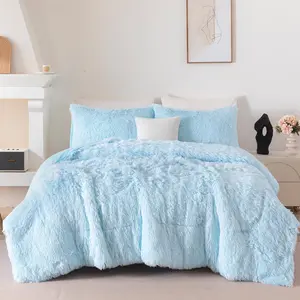 Light Blue  Size Comforter Sets Faux   Girls Bedding Sets Plush Shaggy  Furry Comforter 3 count Warm Fuzzy Teen Girl Bed Set (Light Blue, )