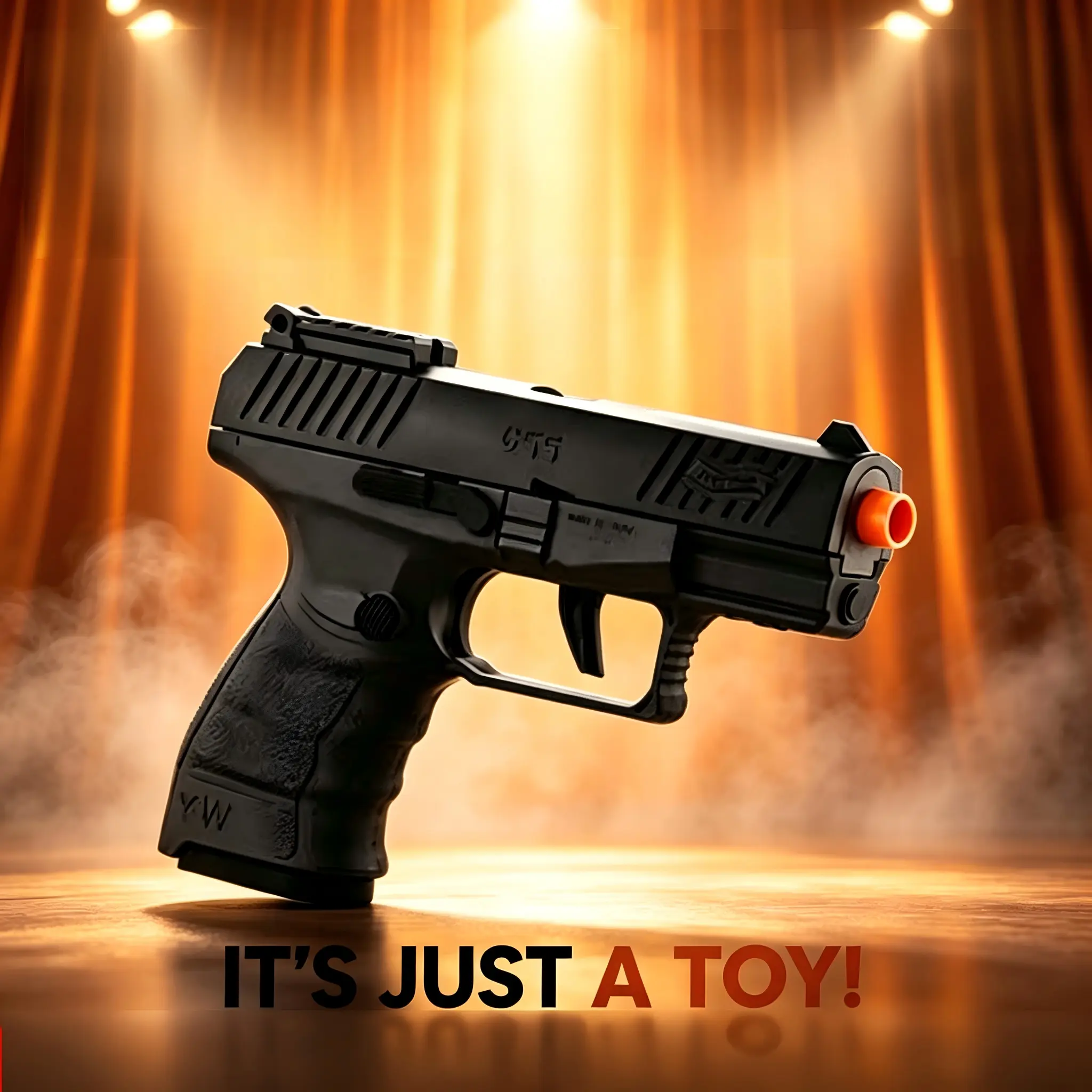 A soft-bullet gun with a safety-orange muzzle—the perfect backyard shooting toy gift for teenage boys ages 14 and up