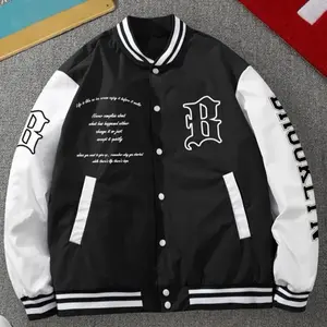 Manfinity EMRG Men Slogan Graphic Striped Trim Varsity Jacket Casual Stylish