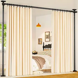 Room Divider for Room Separation, Tension Curtain Rods No Drilling, 4-10ft(H) 28-70inch(W) Adjustable Temporary  Wall Divider, Heavy Duty Freestanding Space Partition Separator, Black
