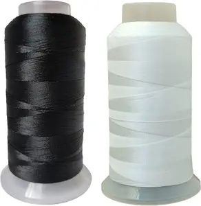 Polyester Thread Heavy Duty Bonded UV Resistant Outdoor Thread #69 T70 Size 210D/3Ply for Marine Upholstery, Leather, Sewing Crafts, 3000Yards Pack of 2 (Black White) FUMAO