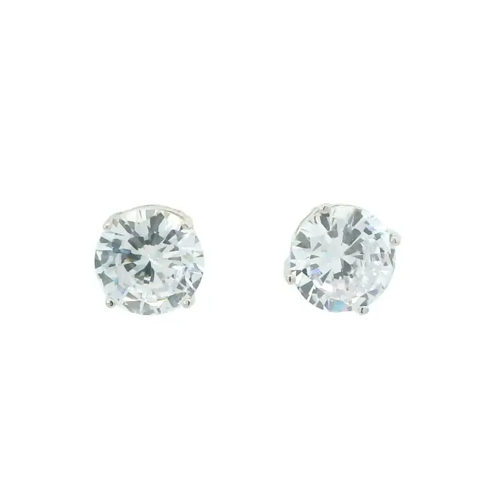 ROUND 10MM WHITE CUBIC ZIRCONIA STERLING SILVER EARRINGS