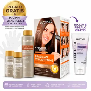 Kativa Brazilian Keratin Hair Straightening Kit + 70ml Total Plex Bond Reconstructor, Salon-Quality Natural Hair Care with Organic Argan Oil, Vegan Frizz Control, Deep Repair Hydration for Daily Haircare, Keratin Leave-In Treatments, Protein-Based Leave-I