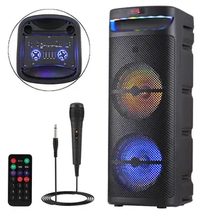 Bluetooth PA Speaker LED Light Show Dual 10" Woofer High Power Audio Wireless Rechargeable Karaoke Speaker Machine for Indoor Outdoor Party DJ - Black